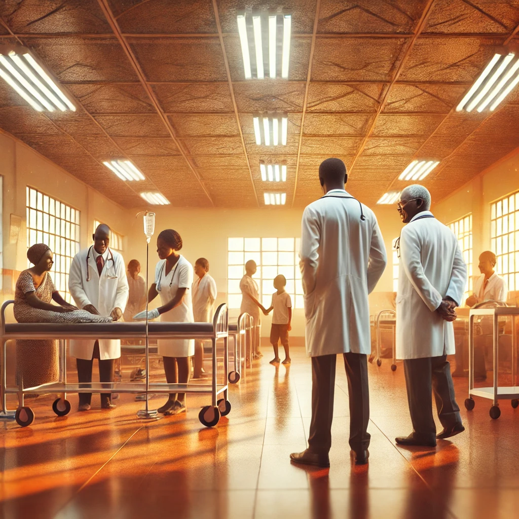 An image of a Kenyan healthcare facility with doctors and patients representing the focus on healthcare reforms in politics