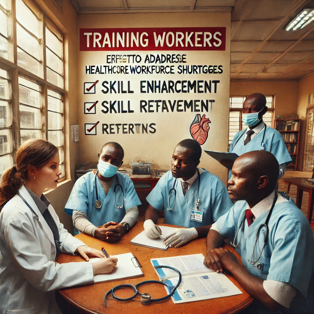 An image of a training session in Kenya for healthcare workers focusing on skill enhancement and retention