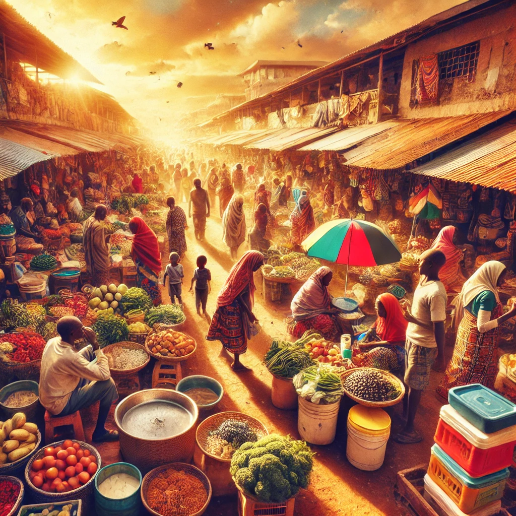 vibrant market scene in Kenya